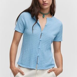 Mango Light Blue Short Sleeve Blouse